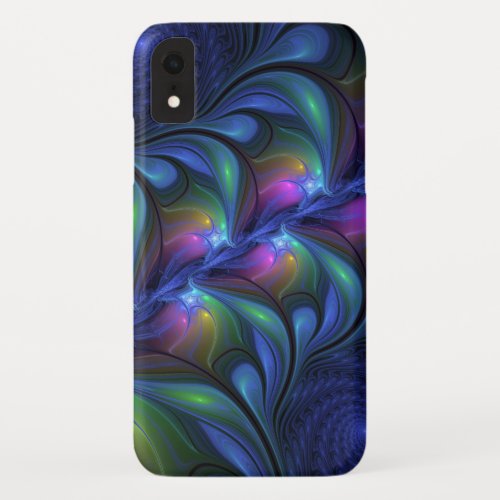 Colorful Luminous Abstract Blue Pink Green Fractal iPhone XR Case