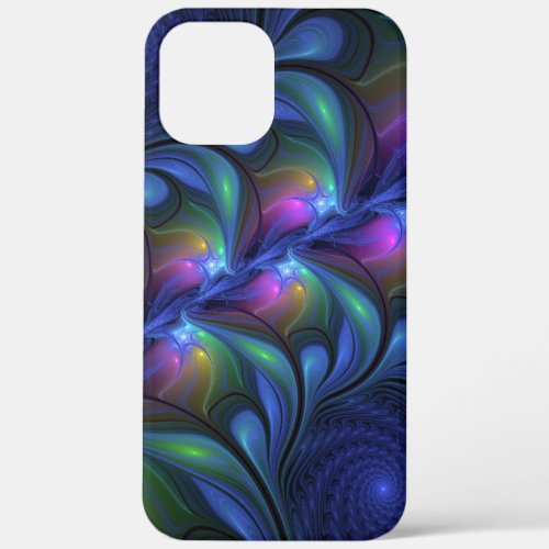 Colorful Luminous Abstract Blue Pink Green Fractal iPhone 12 Pro Max Case