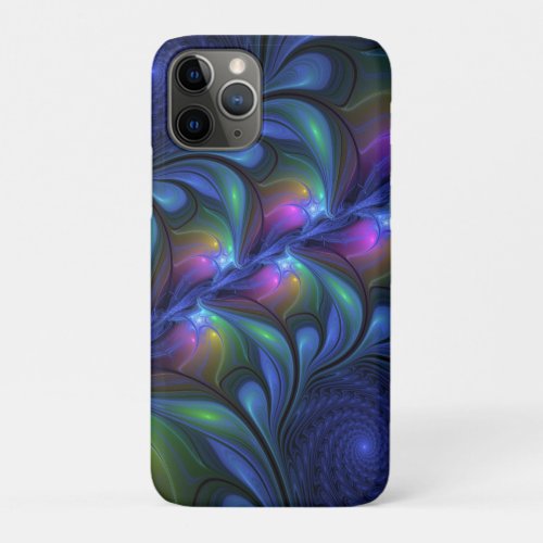 Colorful Luminous Abstract Blue Pink Green Fractal iPhone 11 Pro Case