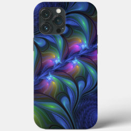 Colorful Luminous Abstract Blue Pink Green Fractal iPhone 13 Pro Max Case