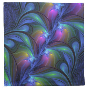 Colorful Luminous Abstract Blue Pink Green Fractal Cloth Napkin