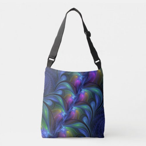 Colorful Luminous Abstract Blue Pink Green Fractal Crossbody Bag