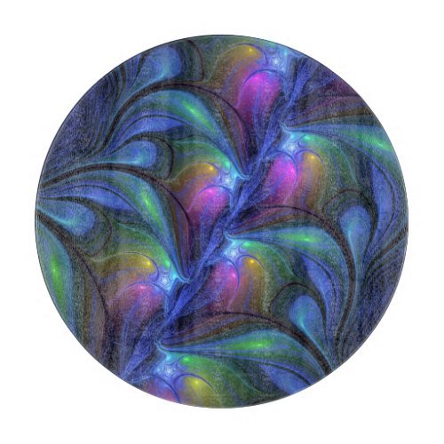 Colorful Luminous Abstract Blue Pink Green Fractal Cutting Board