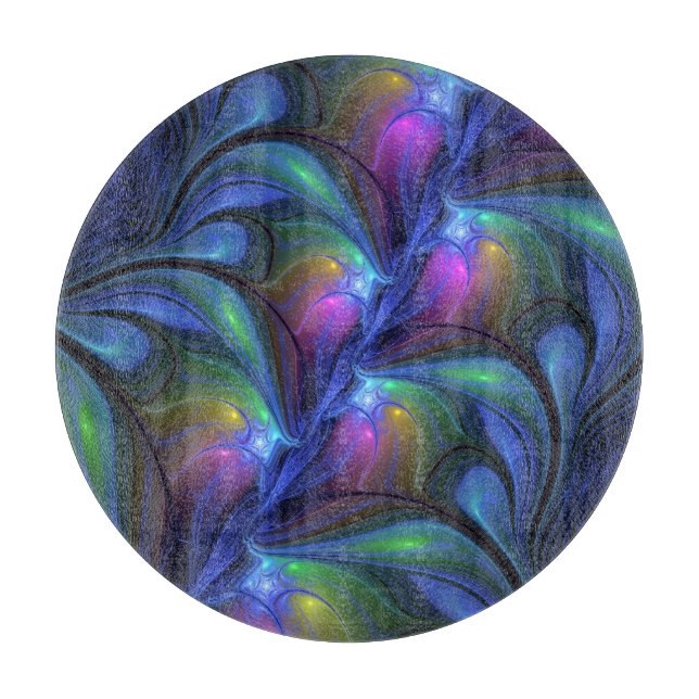Colorful Luminous Abstract Blue Pink Green Fractal Cutting Board (Front)