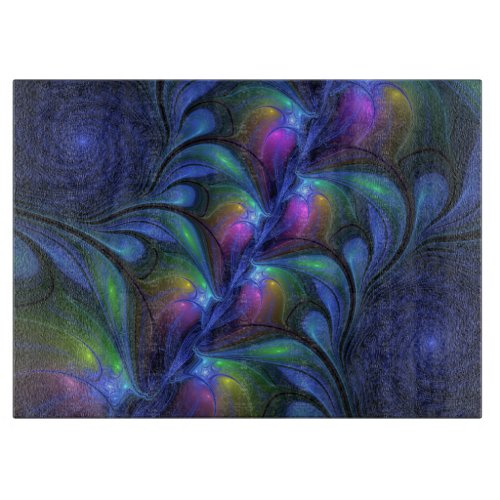 Colorful Luminous Abstract Blue Pink Green Fractal Cutting Board