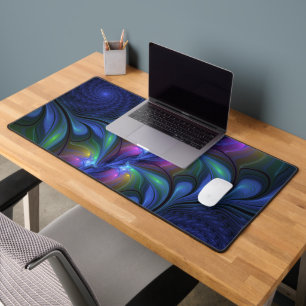Colorful Luminous Abstract Blue Pink Green Fractal Desk Mat