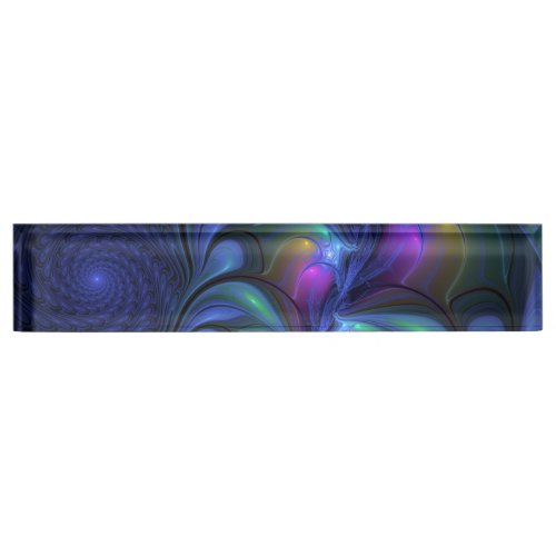 Colorful Luminous Abstract Blue Pink Green Fractal Desk Name Plate