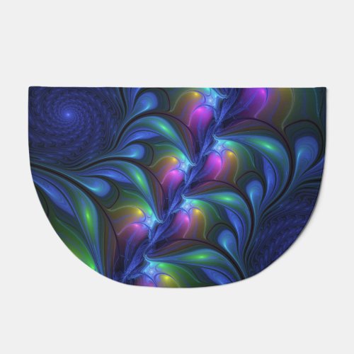 Colorful Luminous Abstract Blue Pink Green Fractal Doormat