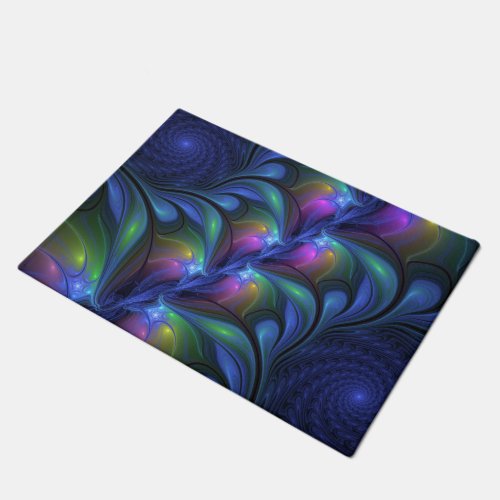Colorful Luminous Abstract Blue Pink Green Fractal Doormat
