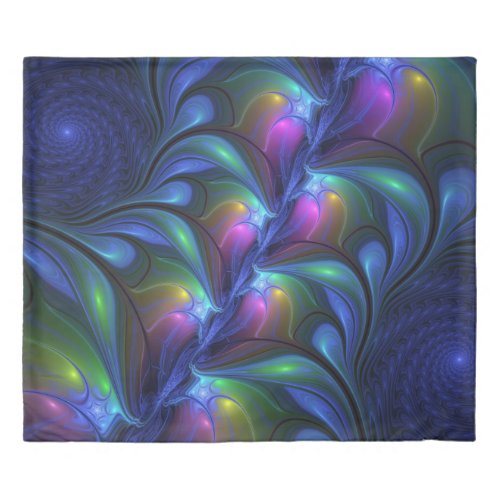 Colorful Luminous Abstract Blue Pink Green Fractal Duvet Cover