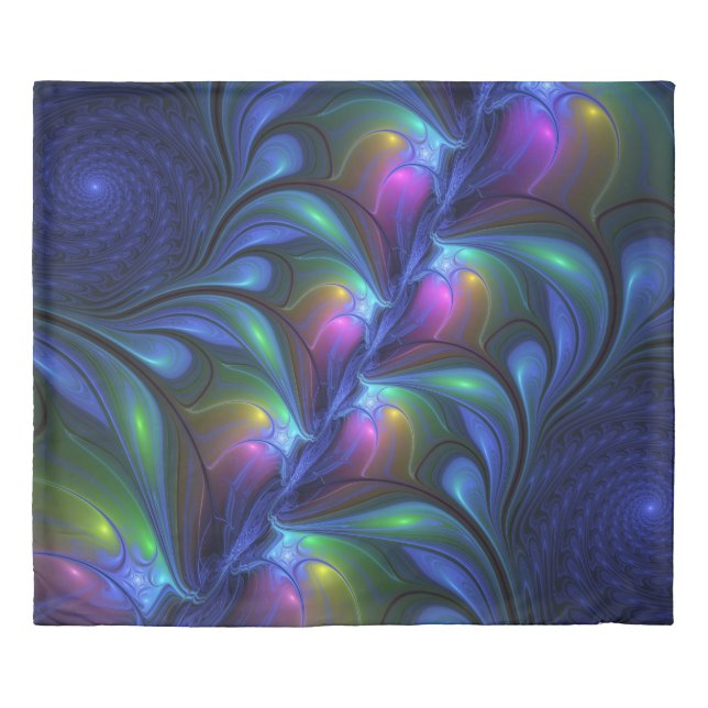 Colorful Luminous Abstract Blue Pink Green Fractal Duvet Cover (Front)