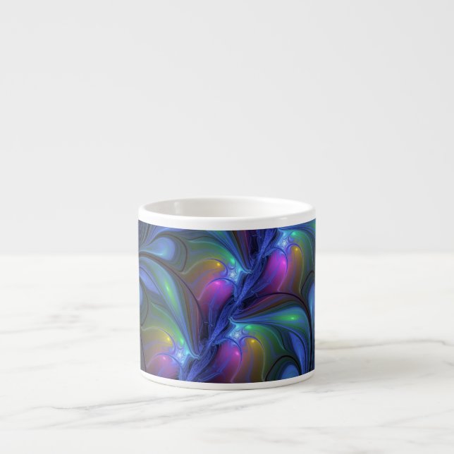 Colorful Luminous Abstract Blue Pink Green Fractal Espresso Cup (Front)
