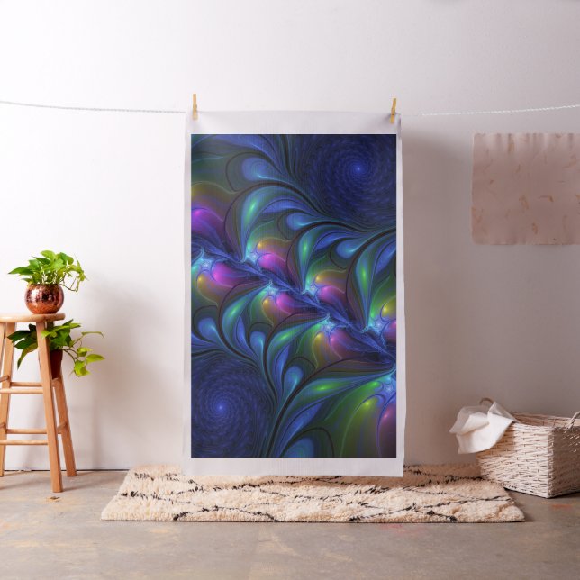 Colorful Luminous Abstract Blue Pink Green Fractal Fabric (In Situ)