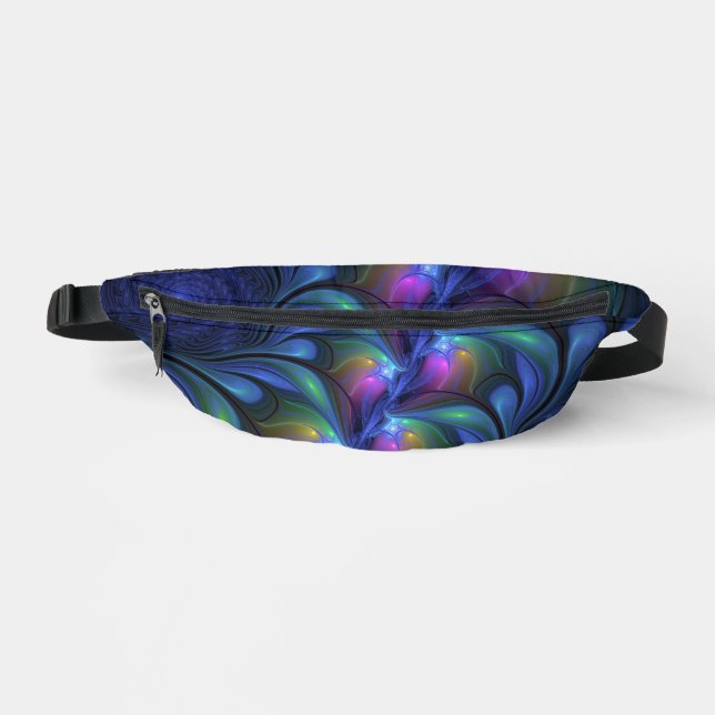 Colorful Luminous Abstract Blue Pink Green Fractal Fanny Pack (Front)