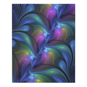 Colorful Luminous Abstract Blue Pink Green Fractal Faux Canvas Print
