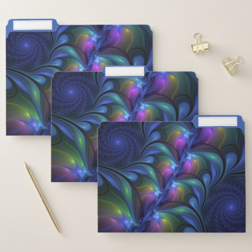 Colorful Luminous Abstract Blue Pink Green Fractal File Folder