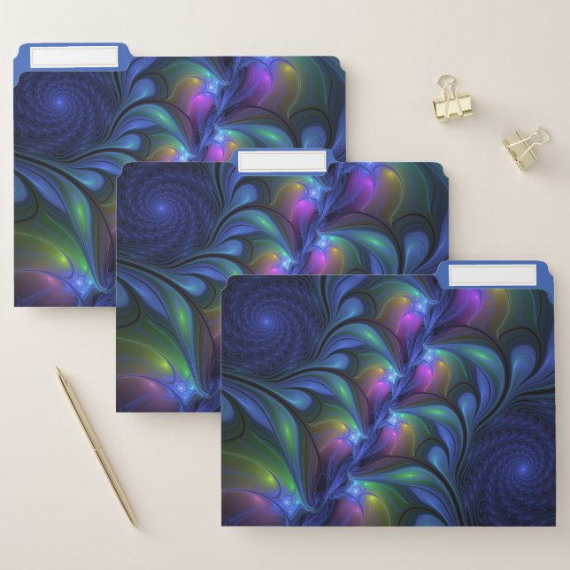 Colorful Luminous Abstract Blue Pink Green Fractal File Folder (Set)