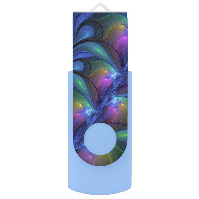 Colorful Luminous Abstract Blue Pink Green Fractal Flash Drive (Front Vertical)