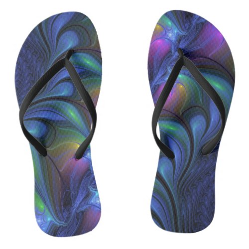 Colorful Luminous Abstract Blue Pink Green Fractal Flip Flops