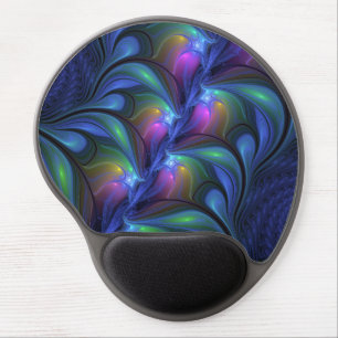 Colorful Luminous Abstract Blue Pink Green Fractal Gel Mouse Pad