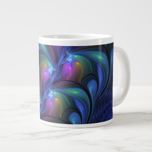 Colorful Luminous Abstract Blue Pink Green Fractal Giant Coffee Mug