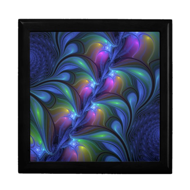 Colorful Luminous Abstract Blue Pink Green Fractal Gift Box (Front)