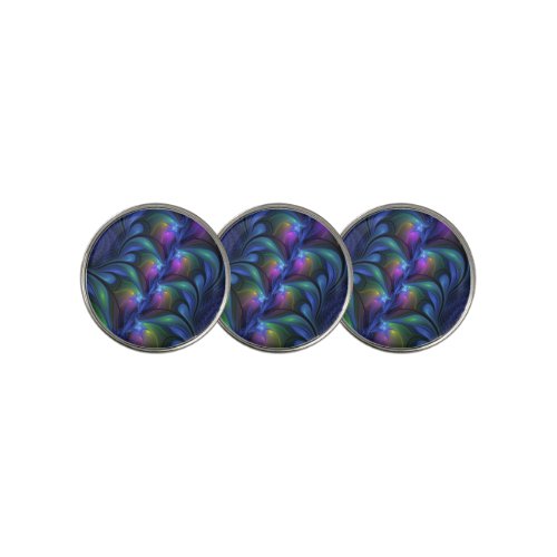 Colorful Luminous Abstract Blue Pink Green Fractal Golf Ball Marker