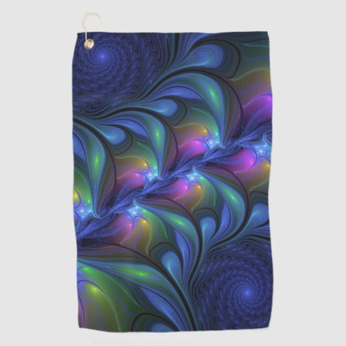 Colorful Luminous Abstract Blue Pink Green Fractal Golf Towel