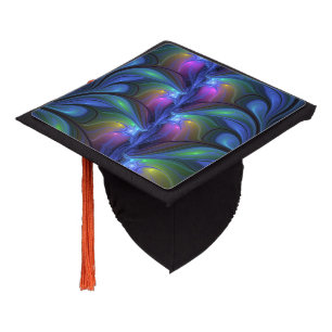 Colorful Luminous Abstract Blue Pink Green Fractal Graduation Cap Topper