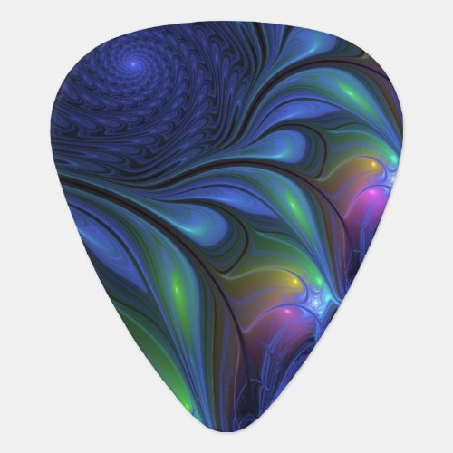 Colorful Luminous Abstract Blue Pink Green Fractal Guitar Pick