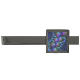 Colorful Luminous Abstract Blue Pink Green Fractal Gunmetal Finish Tie Bar