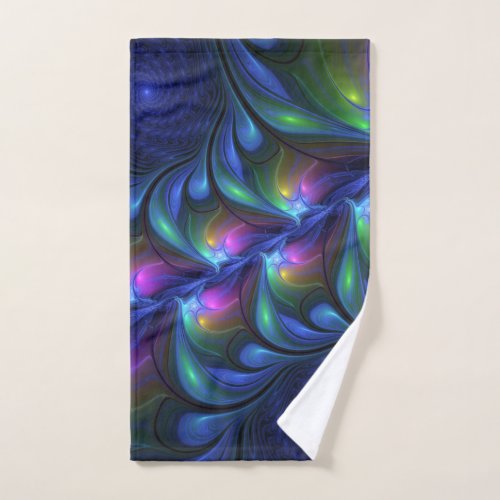 Colorful Luminous Abstract Blue Pink Green Fractal Hand Towel