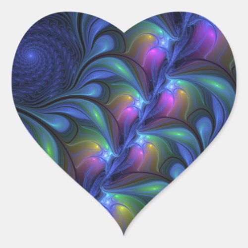 Colorful Luminous Abstract Blue Pink Green Fractal Heart Sticker