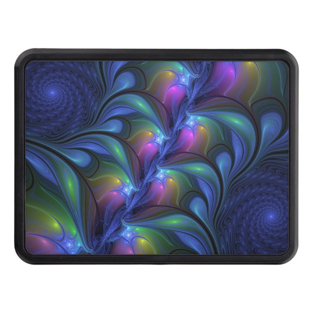 Colorful Luminous Abstract Blue Pink Green Fractal Hitch Cover (Front)