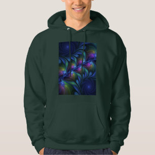 Colorful Luminous Abstract Blue Pink Green Fractal Hoodie