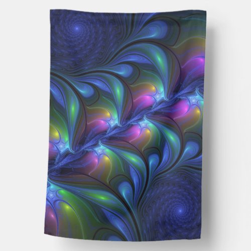 Colorful Luminous Abstract Blue Pink Green Fractal House Flag