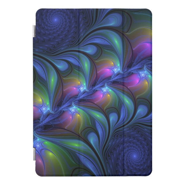 Colorful Luminous Abstract Blue Pink Green Fractal iPad Pro Cover (Front)