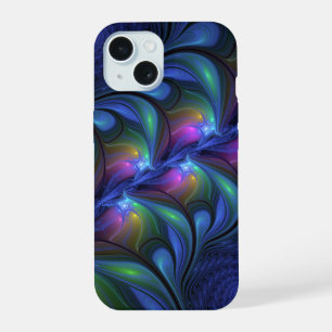 Colorful Luminous Abstract Blue Pink Green Fractal iPhone 15 Case