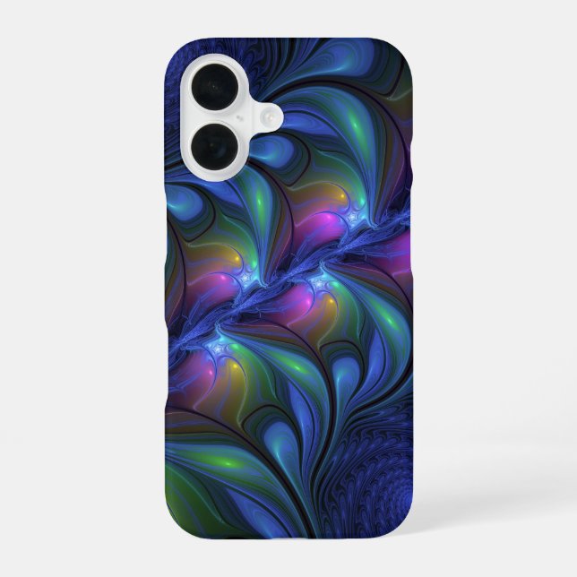 Colorful Luminous Abstract Blue Pink Green Fractal iPhone Case (Back)