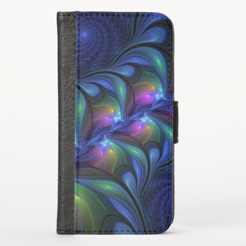 Colorful Luminous Abstract Blue Pink Green Fractal iPhone XS Wallet Case