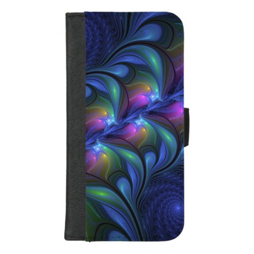 Colorful Luminous Abstract Blue Pink Green Fractal iPhone 87 Plus Wallet Case