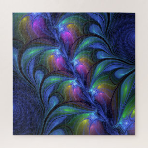 Colorful Luminous Abstract Blue Pink Green Fractal Jigsaw Puzzle
