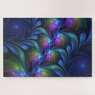 Colorful Luminous Abstract Blue Pink Green Fractal Jigsaw Puzzle