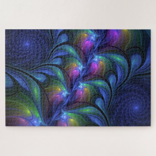 Colorful Luminous Abstract Blue Pink Green Fractal Jigsaw Puzzle