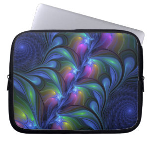 Colorful Luminous Abstract Blue Pink Green Fractal Laptop Sleeve
