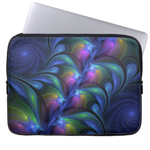 Colorful Luminous Abstract Blue Pink Green Fractal Laptop Sleeve