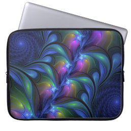 Colorful Luminous Abstract Blue Pink Green Fractal Laptop Sleeve