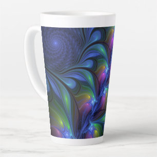 Colorful Luminous Abstract Blue Pink Green Fractal Latte Mug