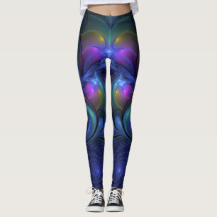 Colorful Luminous Abstract Blue Pink Green Fractal Leggings