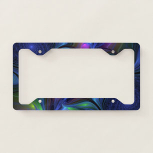Colorful Luminous Abstract Blue Pink Green Fractal License Plate Frame